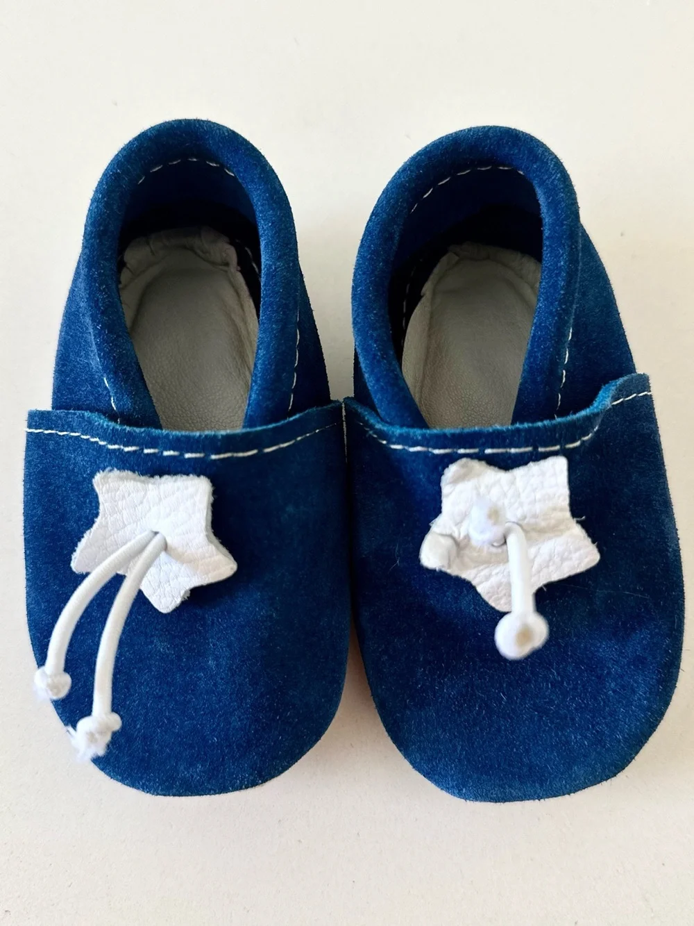 Kids Suede Navy Blue Star Accent Soft Sole Shoes